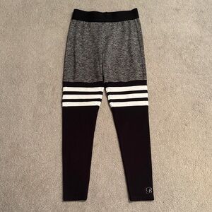 Bombshell Sportswear Black and Gray Thigh High leggings Vintage! Small EUC